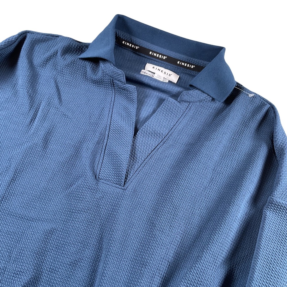 Kinesis Blue Textured Pullover Long Sleeve‎ Collar Top Small